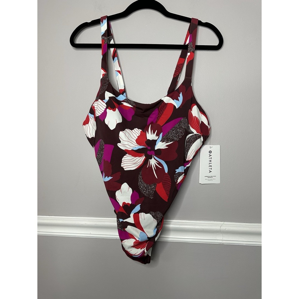 NWT Athleta Hermosa One Piece Swimsuit Size L/T Floral Beach Resort Red‎ Travel